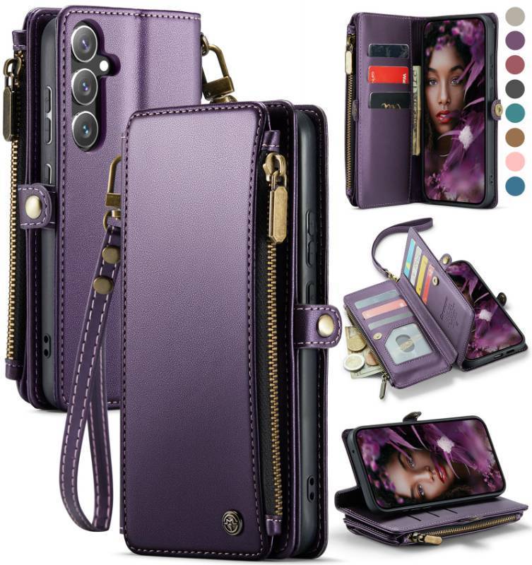 lot 31099 image: Defencase for Galaxy S25 PlusS25 Case Wallet with RFID Blocking Card Holder for Women Men, Elegant Leather Magnetic Snap Flip Strap Zipper Wallet Phone Cases for Samsung Galaxy S25 Plus 6.7, Purple - Retail $25