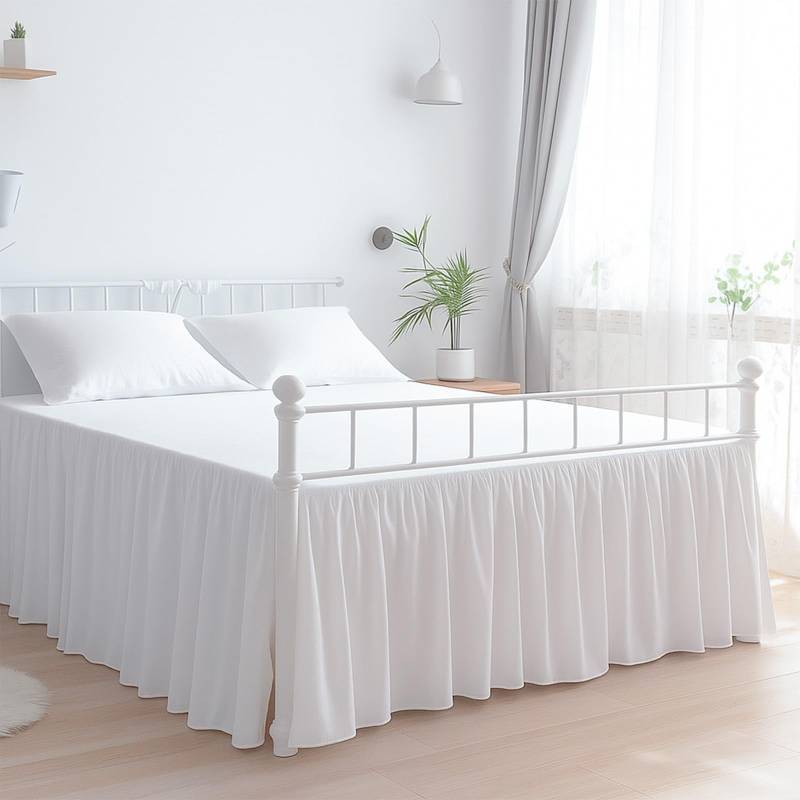 lot 31122 image: Premium Microfiber Full Ruffled Bed Skirt, 12 Drop with Split Corners, Soft Wrinkle Free Bedskirt with Platform, Solid White Dust Ruffle for 54 x 75 Mattress - Retail $20