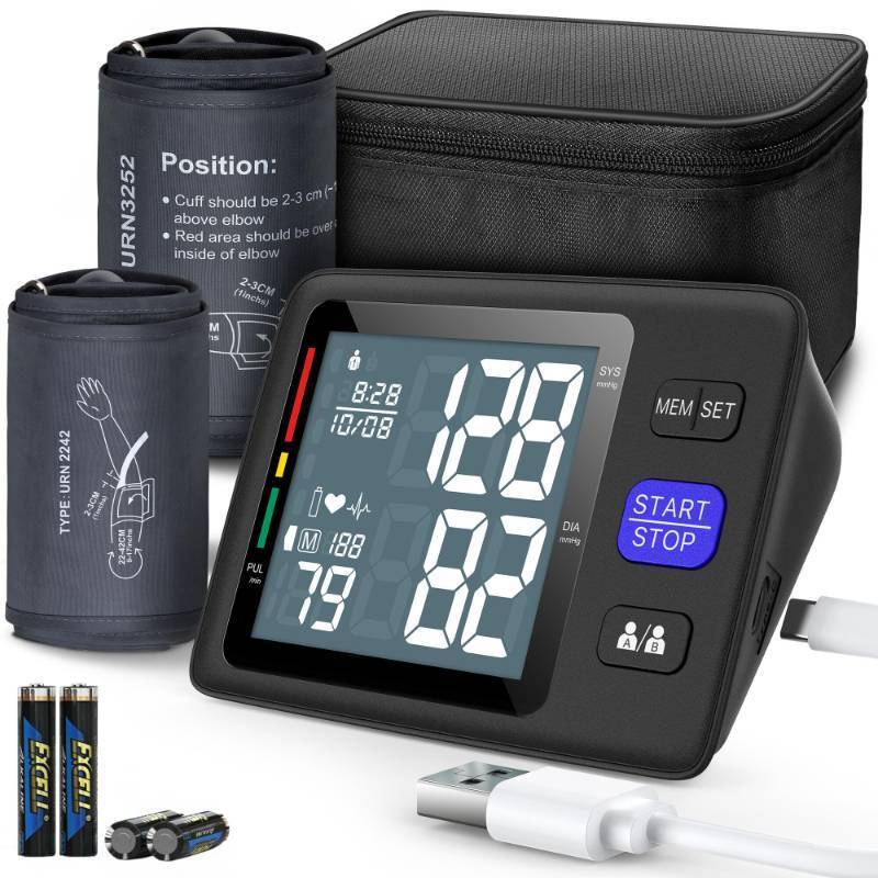 lot 24740 image: Blood Pressure Machine Upper Arm, 2 Size Cuffs ML and XL, MediumLarge 9-17 and Extra Large XL 13-21, Accurate Automatic Digital BP Monitor, Large Backlit LCD, 2-User 1000 Memories - Retail $50