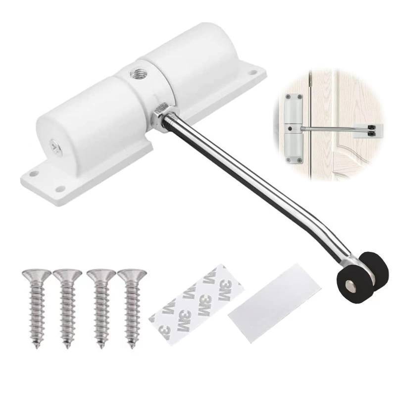 lot 28966 image: Automatic Door Closer, Zinc Alloy Safety Spring Door Closer Adjustable 30 kg Closing Door Hinge (White) - Retail $10