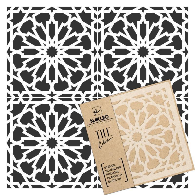 lot 42194 image: NAKLEO Vilar Tile Reusable Plastic Stencil - 10x10cm  3.9 x 3.9 - Spanish Moorish Star - Moroccan Geometric - Paver Block Concrete Floor Wall Painting Template Wood - Retail $13
