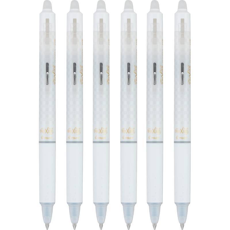 lot 31822 image: Pilot FriXion Ball Clicker Erasable Gel Ink Retractable Pen, Extra Fine Point, 0.5mm, White Barrel, Black Ink, 6 Count - Retail $13