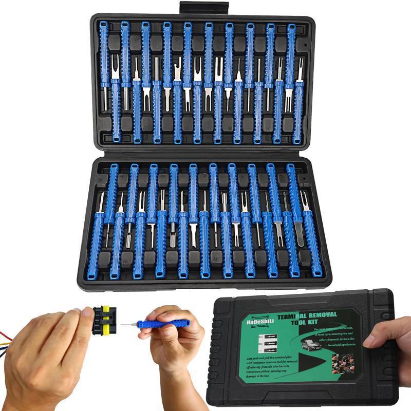 lot 31922 image: XLWJBES 41 Pcs Terminal Pin Removal Tools with Blow-Molded Case - Electrical Pin Removal Tools Automotive Depinning Tool Kit for Automotive & Household Devices Most Connector, Blue - Retail $23