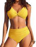 AI'MAGE High Waisted Bikini Sets Two Piece Tummy Control Swimsuits V Neck Summer Beach Swim Bathing Suits Yellow (No Size Tag,  Appears Medium)