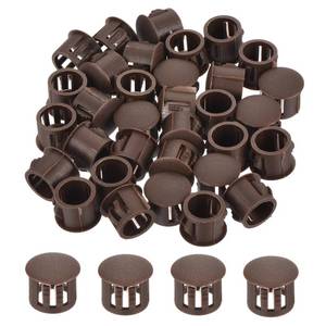 lot 52 image: MECCANIXITY 32PCS 12mm(12) Brown Plastic Hole Plugs, Flush Type Panel Hole Plugs Insert End Caps for Locking Hole Tubes Furniture Cabinet - Retail $6