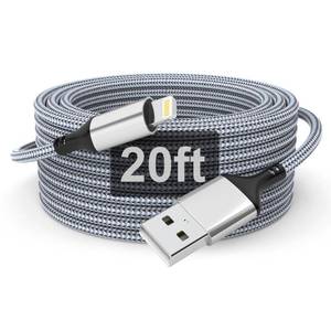 lot 53 image: 20 FT iPhone Charger Cord, USB-A to Lightning Extra Long Charging Cable, Apple MFi Certified Braided Cable for iPhone, iPad - Retail $10