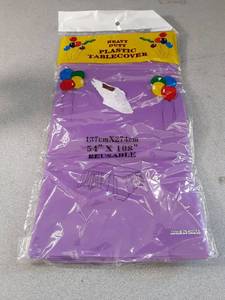 lot 71 image: 2 Pack Plastic Tablecloths - Disposable Table Covers for Christmas, BBQ, Picnic, Birthday, Wedding & Parties - Oil-proof, Thin, Dark Purple, 54 x 108 In - Retail $95