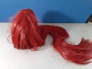 lot 129 image: LABEAUT� 31.5 Inch  80 cm Long Straight Wine Red Anime Cosplay Wig �� Synthetic Heat Resistant Hair for Women Man Costume, Party, and Halloween - Retail $19