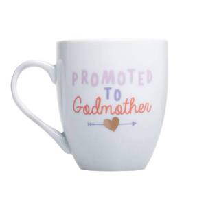 lot 140 image: Pearhead Promoted To Godmother Mug, Ceramic Coffee Cup, Keepsakes For Godmothers, New Baby Announcement Proposal Gift, Holds 14 oz - Retail $13