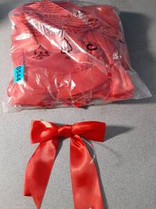 lot 163 image: Meseey 50 Pcs 5 Inches Twist Tie Satin Ribbon Bows Pretied Premade Craft Bows for Treat Bags Gift Wrapping Basket Wedding Baby Shower Brithday Christmas Party (Red) - Retail $16