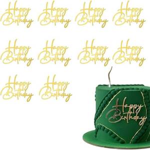 lot 224 image: 10pcs Side Happy Birthday Cake Topper Gold Acrylic Birthday Cupcake Topper for Kids Birthday Party Cake Decorations (I) - Retail $9