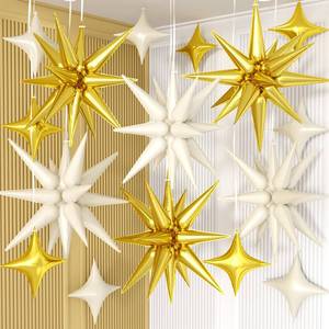lot 230 image: Sand White Gold Star Balloon,Gold Cream White 6Pcs 22Inch Explosion Star Balloons and 10Pcs 10Inch Four Angle Balloons Kit for Birthday Anniversary Baby Shower Wedding Party Decorations - Retail $9