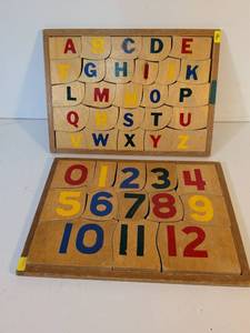 lot 18 image: Wooden Alphabet and Number Learning Puzzle Set