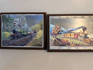 lot 26 image: Framed Steam Train Railroad Locomotive Prints Wall Art Collection