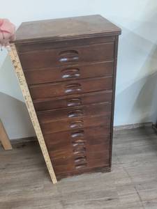 lot 41 image: Multi-Drawer Wooden File Cabinet with Oval Handles
