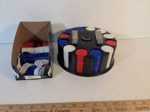 lot 79 image: Poker Chip Set with Rotating Carousel and Playing Cards