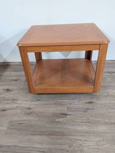 lot 100 image: Wooden Square Side Table with Parquet Top and Lower Shelf by Ashley
