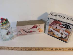 lot 115 image: Christmas Holiday Dinnerware Set with Glass Jar