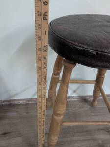 lot 183 image: Brown Leather Round Stool with Wooden Legs