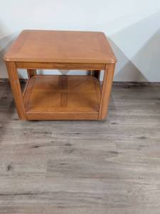 lot 203 image: Oak Wood Side Table with Storage Shelf
