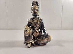 lot 107 image: Bronze Finish Seated Buddha Figurine Statue