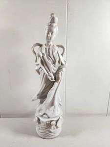 lot 110 image: White Porcelain Guanyin Buddha Figurine with Ornate Robes