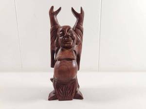 lot 118 image: Hand Carved Wooden Laughing Buddha Figurine&nbsp