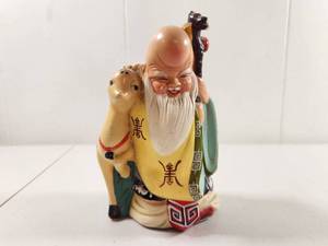 lot 121 image: Chinese Chalkware Figure Longevity God Shou Xing with Horse