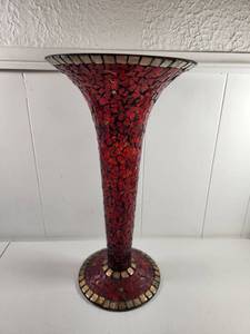 lot 132 image: Red Mosaic Glass Trumpet Vase