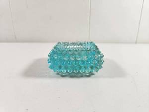 lot 137 image: Blue Pressed Glass Hobnail Square Salt Cellar or Dish