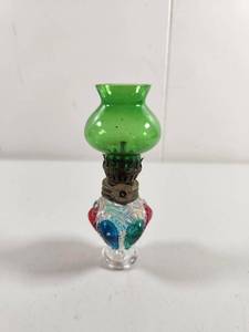 lot 139 image: Glass Oil Lamp with Colored Base and Green Shade