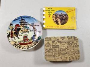 lot 150 image: Old Mexico Souvenir Plate with Grand Canyon Postcard and Playing Cards