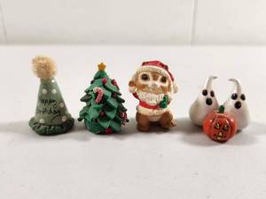 lot 156 image: Miniature Holiday Figurine Set - Christmas Tree, Santa Animal, Halloween Ghosts, Birthday Hat