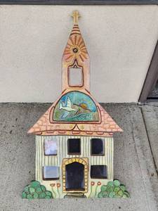 lot 186 image: Hand Painted Church Building with Dove and Cross Design Photo Frame Artist Made One of A Kind&nbsp