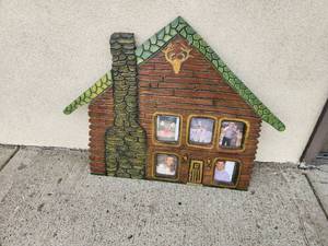 lot 187 image: Log Cabin House Shaped Multi Photo Frame Artist Made One Of A Kind