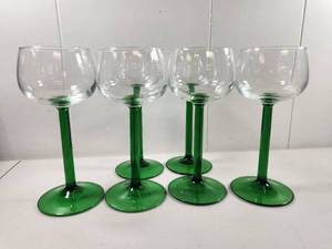 lot 202 image: Set of 6 Crystal Luminarc Green Stemmed Wine Glasses