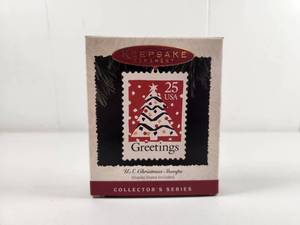 lot 221 image: Hallmark Keepsake U.S. Christmas Stamps Ornament with Display Stand