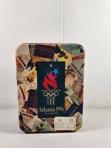 lot 227 image: 1996 Atlanta Olympics Commemorative Tin with Historical Olympic Postcards Collection