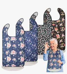 lot 63102 image: 4 Pack Adult Bibs for Eating Waterproof Clothing Protector with Detachable Crumb Catcher Adult Bibs for Women and Men - Retail $15
