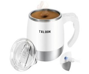 lot 63119 image: Self Stirring Mug, Rechargeable Automatic Magnetic Stirring Coffee Mug with Transparent Lid, 400ml, White, Stainless Steel Liner  Plastic Shell, Perfect for Home, Office, Gym, School - Retail $15