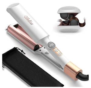 lot 63126 image: Mini Waver Hair Tool Crimper for Women Short Hair 0.4 inch Travel Double Barrel Small S Waver Ceramic Curling Iron (110-240V) Dual Voltage with 5 Temps, Anti-scalding for Dating, Daily (White) missing bag - Retail $15