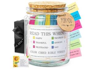 lot 63132 image: Bible Verse Jar, Read Me When Bible Verses Jar For Daily Encouragement, Inspirational Prayer & Reflection, Graduation Gift for Her, Gifts for Mom from Daughter Son, Christian Gifts for Women - Retail $15