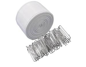 lot 63135 image: White Curtain Pleat Tape with 40 Stainless Steel Hooks - 10 Meters - Retail $15