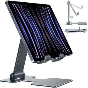 lot 63136 image: Tablet Stand, Adjustable Tablet Holder for Desk, Foldable for iPad Stand Dock Holder for iPad Air 54Mini 6Mini 510.2Pro 12.9Pro 11,Portable Monitor, Surface (4-13 inch)-Grey - Retail $10