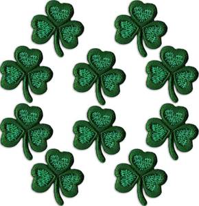 lot 63154 image: Laughing Lizards Small Shamrock Patches (10-Pack) Three Leaf Clover St. Patricks Day Iron On Appliques for Clothing, Uniforms, Hats, Backpacks, Jackets, Pants, Accessories, Etc - Retail $8