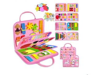 lot 63162 image: Busy Board Montessori Toys for Toddler Girl Birthday Gifts, Busy Book Sensory Learning Toys for Toddlers, Toddler Girl Airplane Car Travel Toy Educational Activities - Retail $15