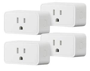 lot 63163 image: Amazon Basics Smart Plug, Works with Alexa Only, Voice Control, Remote APP Control, Schedule, Compact Design, Versatile, 2.4 GHz Wi-Fi, No Hub Required, 4-Pack, White - Retail $25