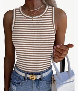 lot 63173 image: Womens Sleeveless Crewneck Ribbed Tank Tops Casual Basic Summer Top Slim Fitted Racerback Shirts (small) - Retail $8