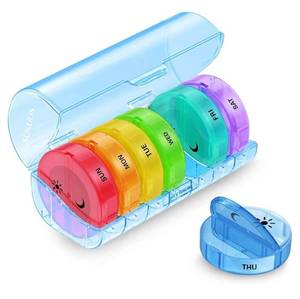 lot 63176 image: Large Weekly Pill Organizer 2 Times a Day, Daily Pill Box 7 Day Easy to Open with Double Protection, AM PM Pill Case for MedicineVitaminFish OilSupplements (Blue) - Retail $8