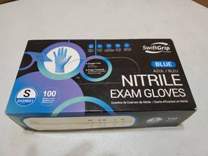 lot 63182 image: Disposable Nitrile Exam Gloves  3 Mil  Blue  Nitrile Gloves Disposable Latex Free  Medical Gloves  Cleaning Gloves  Food-Safe Rubber Gloves  Powder Free  Non-Sterile  100-ct Box (Small) - Retail $12
